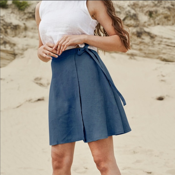 Linen Handmade Studio Dresses & Skirts - Handmade Linen Mini Wrap Skirt with Pockets